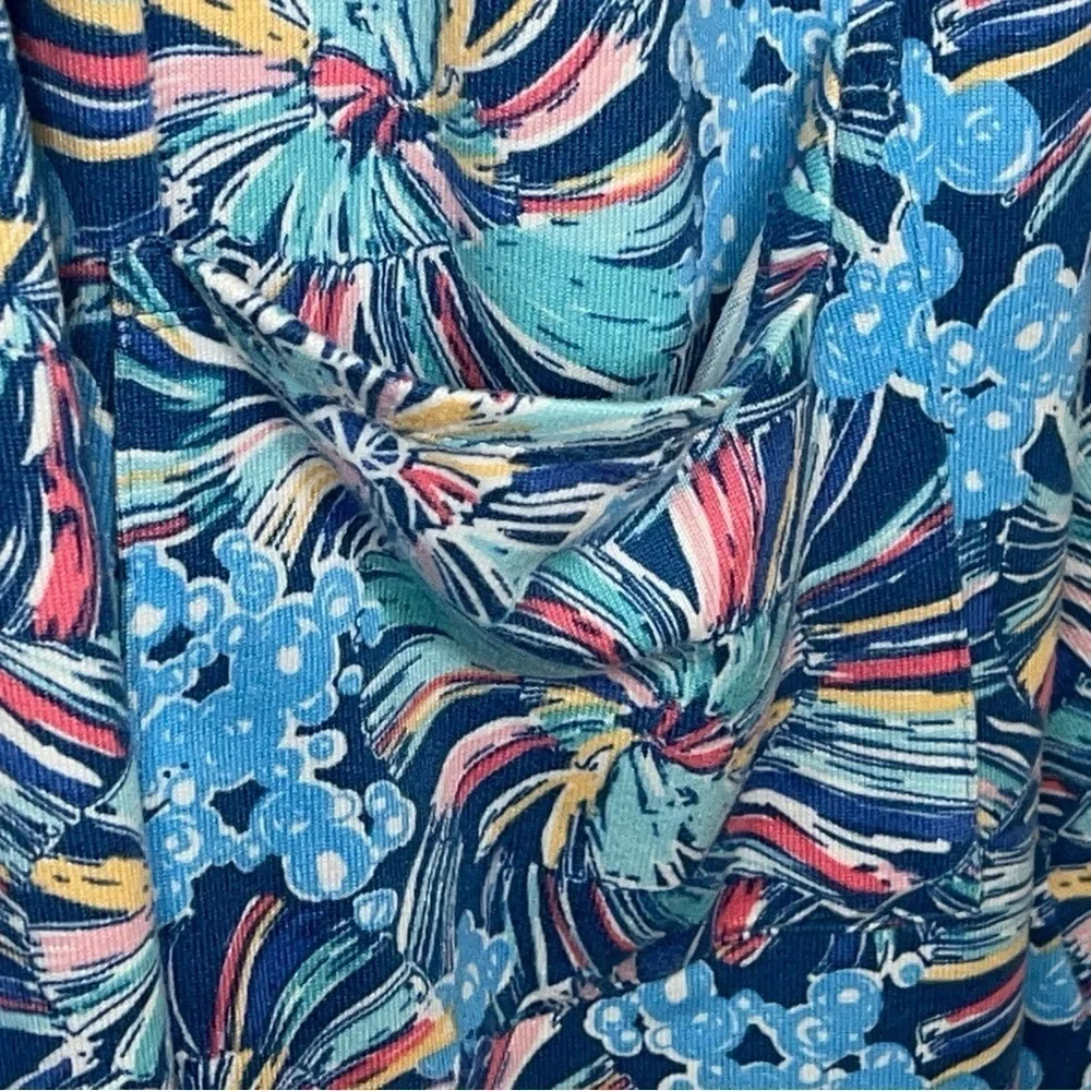 3XL XXXL BLUE ABSTRACT FLORAL SHRUG TOP BLOUSE OPEN FRONT COLORFUL LONG SLEEVE